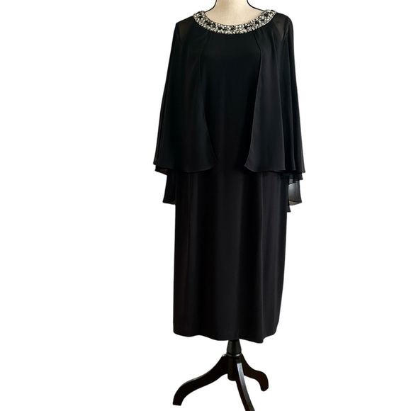 Alex Evenings Dress Black Crystal Neckline Chiffon Capelet Shift plus size 20W - Picture 1 of 17